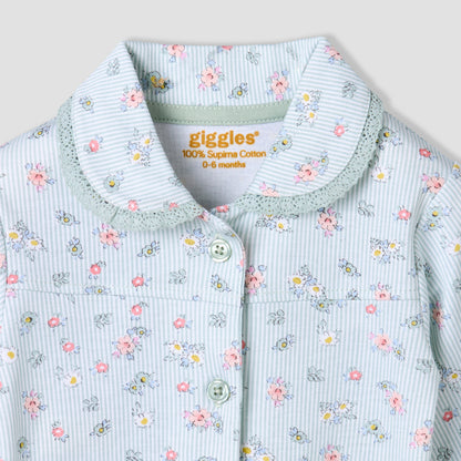 Giggles Cotton Collared Long Sleeves Pyjama Set with Floral Print