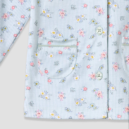 Giggles Cotton Collared Long Sleeves Pyjama Set with Floral Print