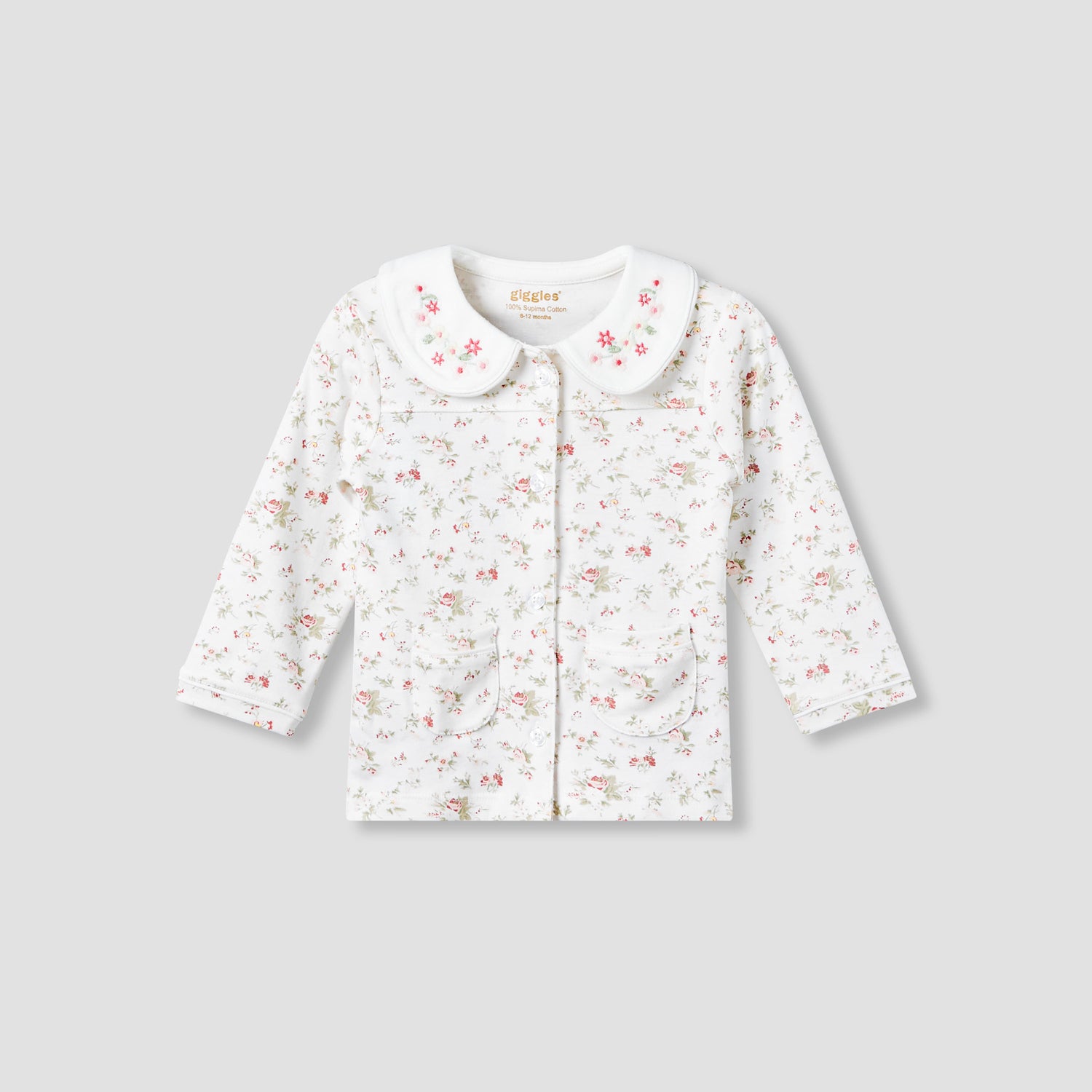 Giggles Cotton Peter Pan Collar Long Sleeves Pyjama Set with Floral Print