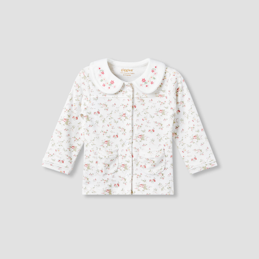 Giggles Cotton Peter Pan Collar Long Sleeves Pyjama Set with Floral Print
