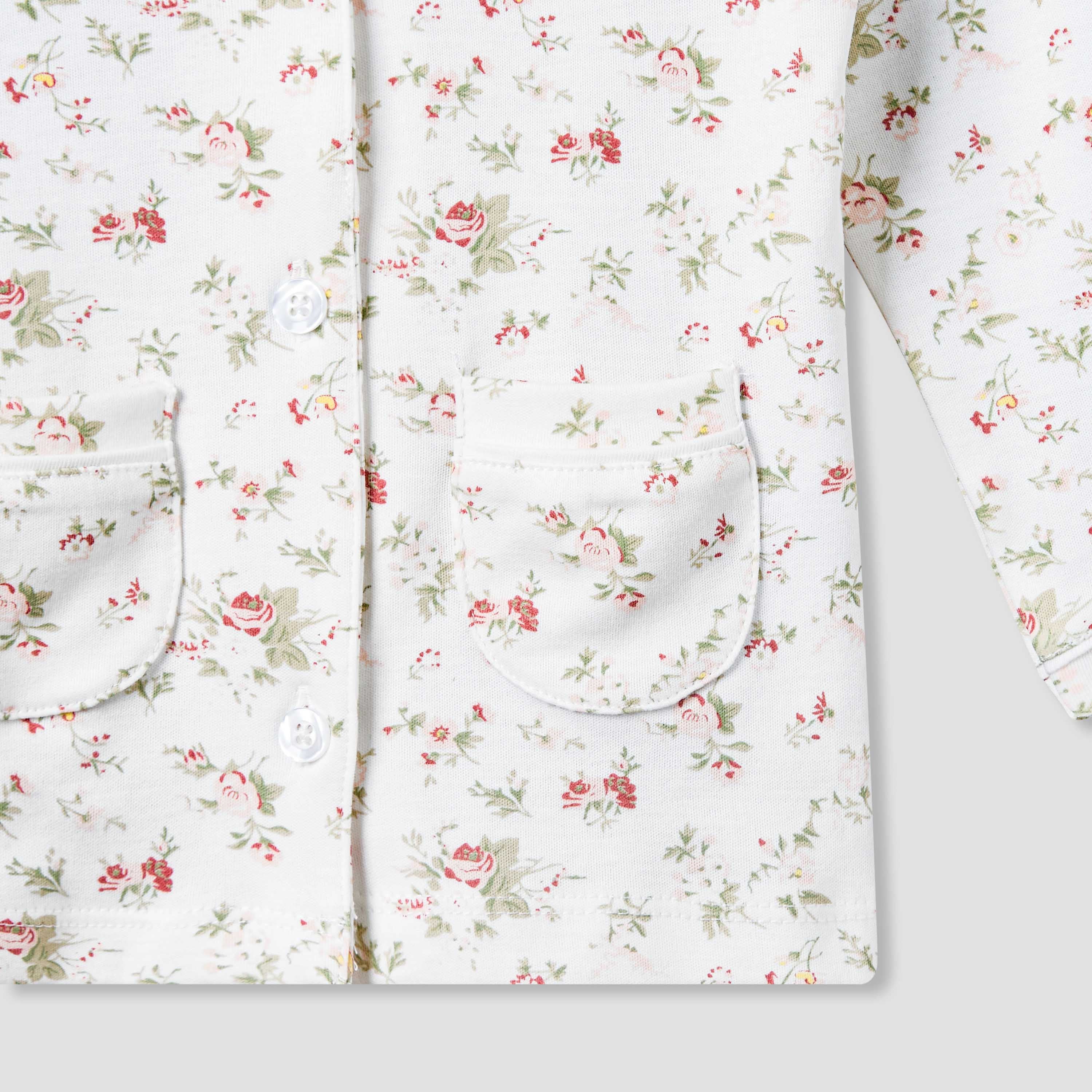 Giggles Cotton Peter Pan Collar Long Sleeves Pyjama Set with Floral Print