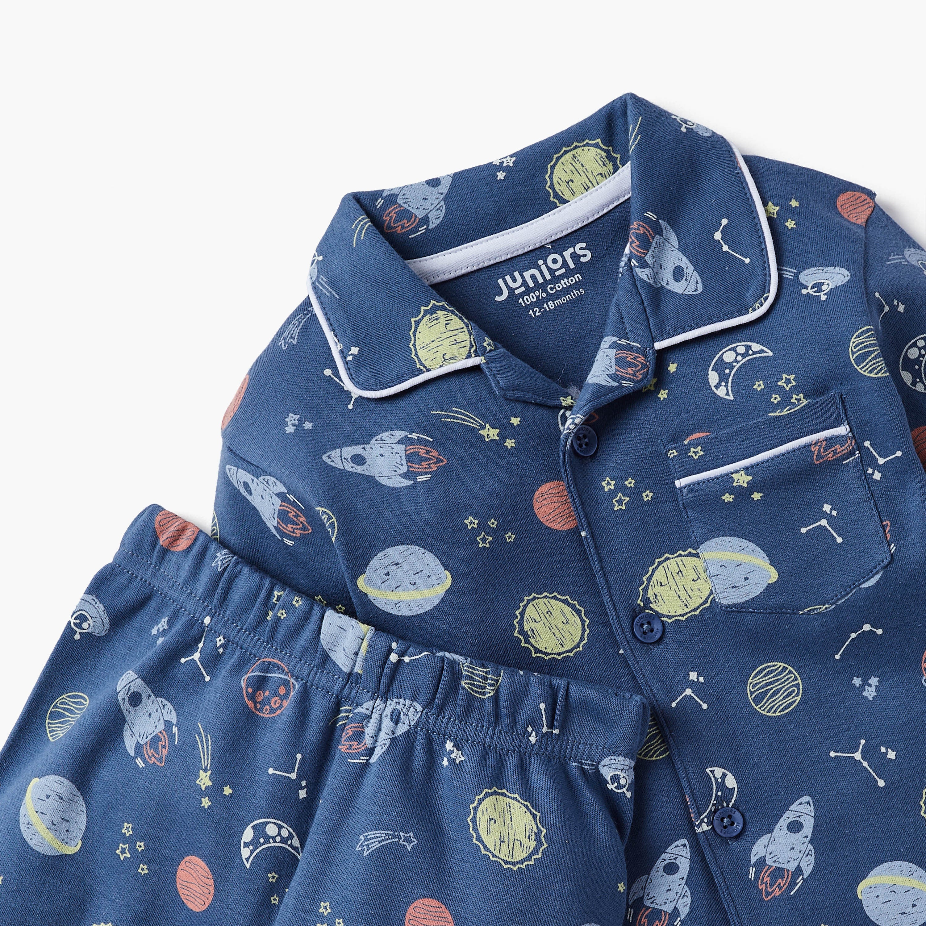 Juniors Space Print Long Sleeves Shirt and Pyjama Set