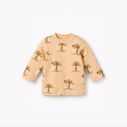 Juniors Cotton Round Neck Long Sleeves Pyjama Set with Palm Tree Print