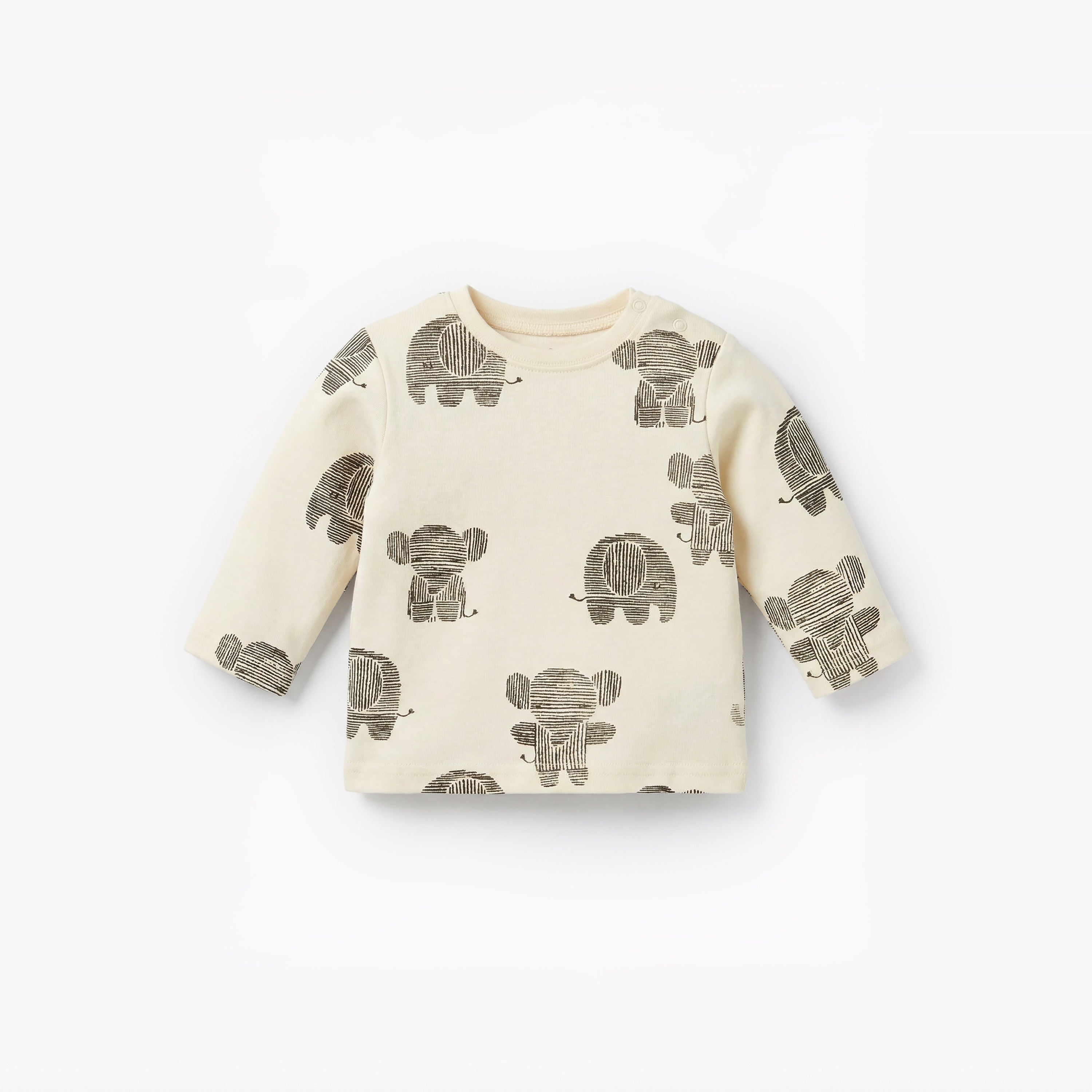 Juniors Cotton Round Neck Long Sleeves Pyjama Set with Elephant Print