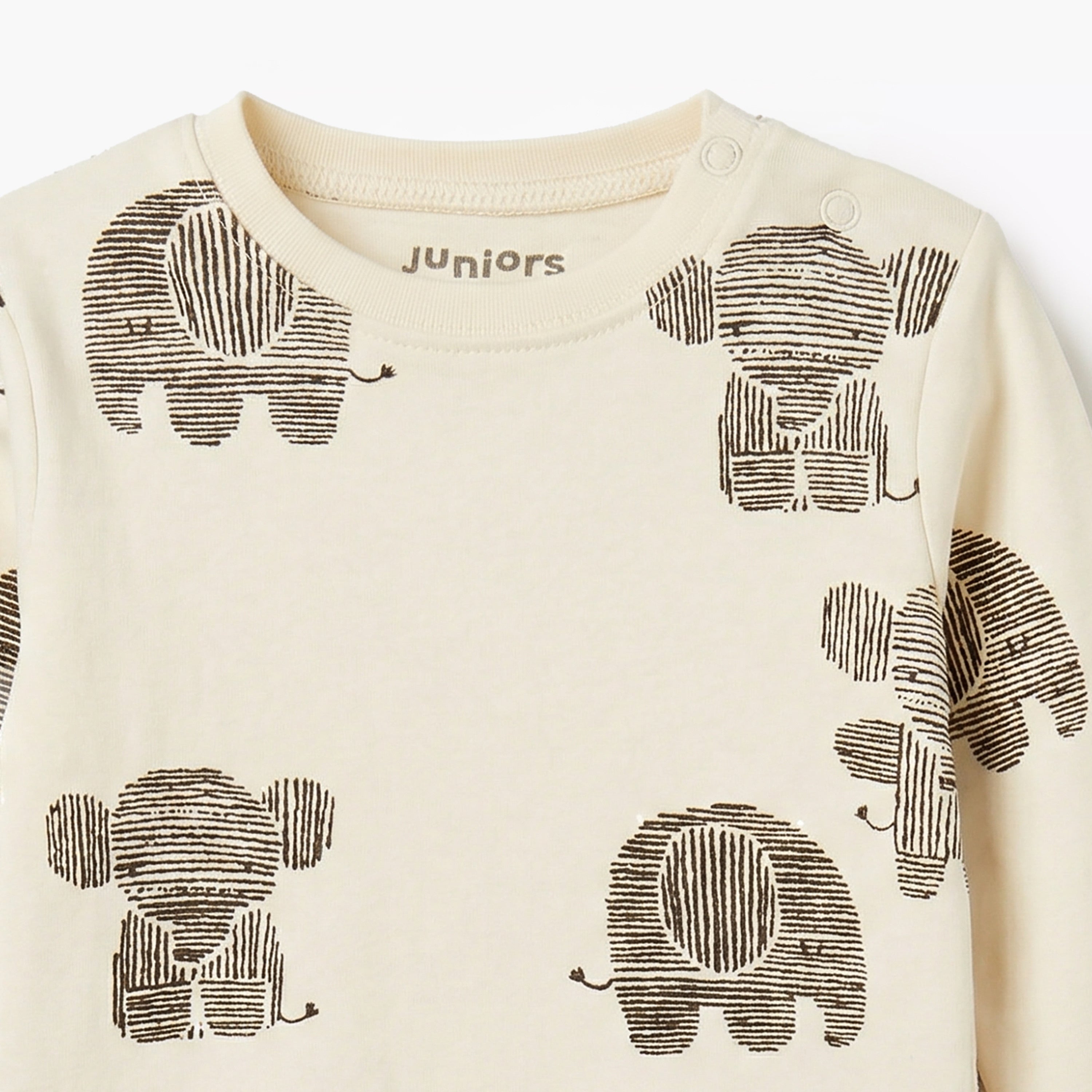 Juniors Cotton Round Neck Long Sleeves Pyjama Set with Elephant Print