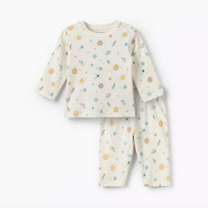 Juniors Cotton Round Neck Long Sleeves Pyjama Set with Space Print