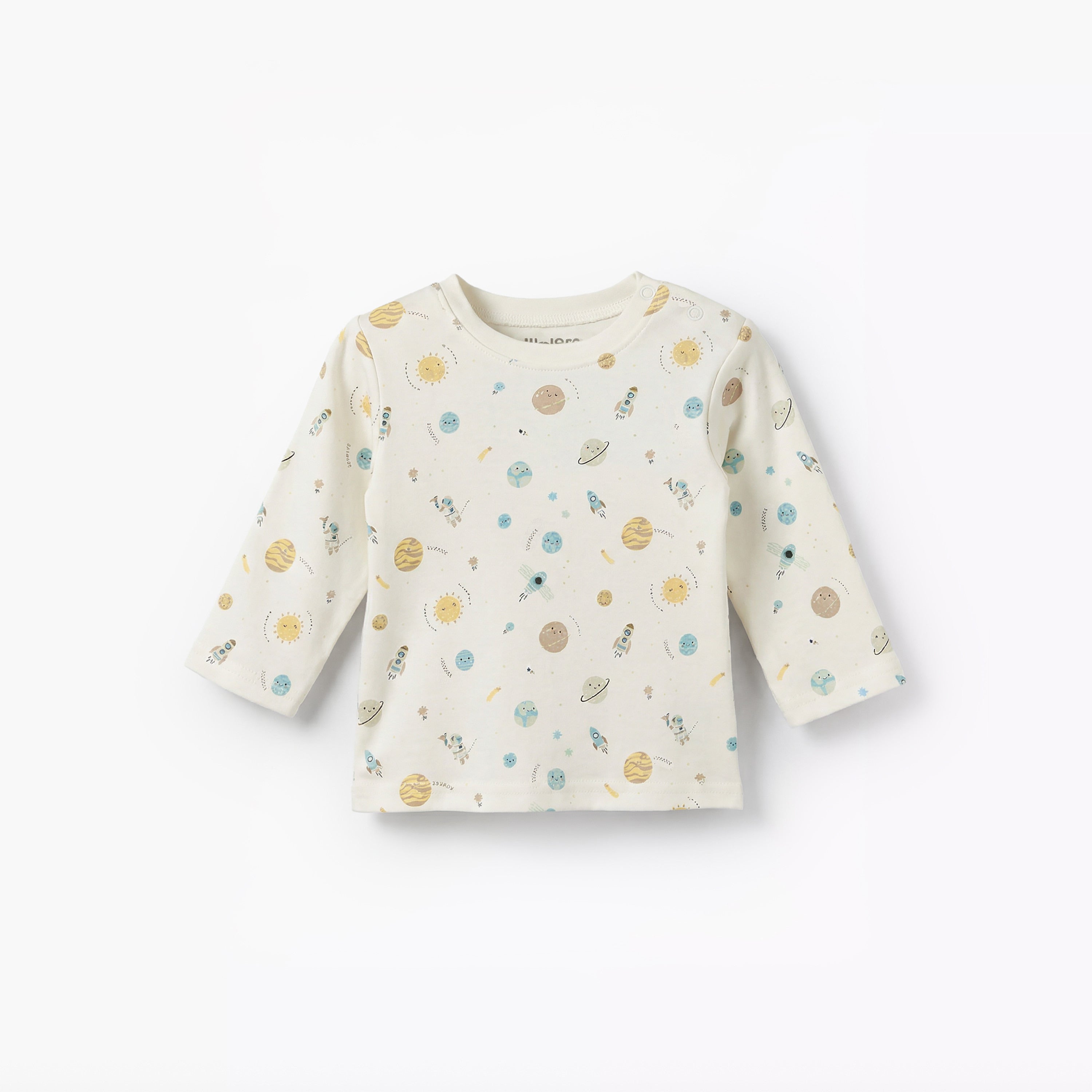 Juniors Cotton Round Neck Long Sleeves Pyjama Set with Space Print