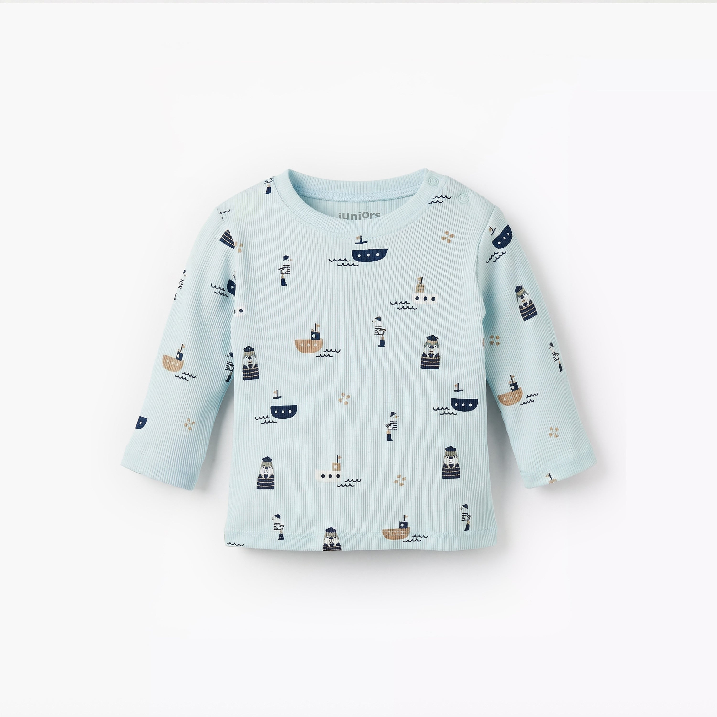 Juniors Cotton Round Neck Long Sleeves Pyjama Set with Nautical Print