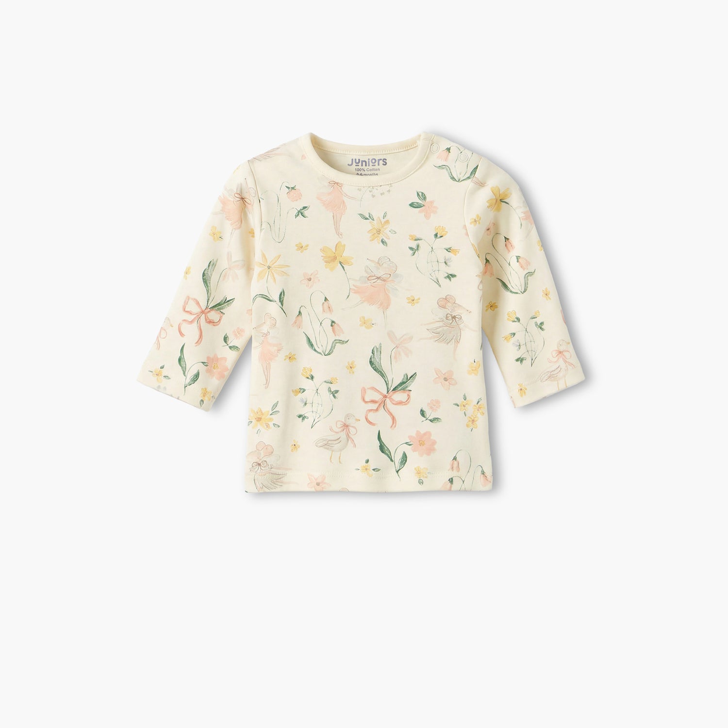 Juniors Cotton Round Neck Long Sleeves Pyjama Set with Botanical Print