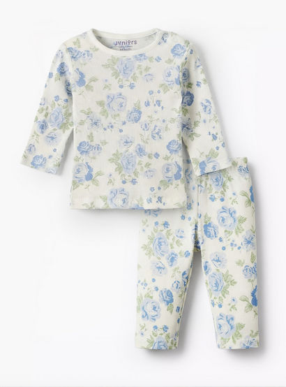 Juniors Cotton Round Neck Long Sleeves Pyjama Set with Floral Print-baby-girls-clothing-nightwear-pyjamasets-image-1