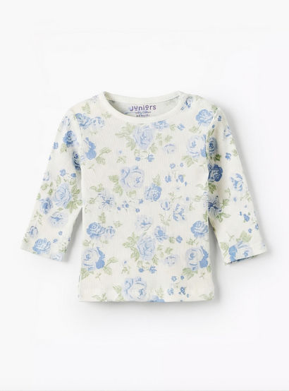 Juniors Cotton Round Neck Long Sleeves Pyjama Set with Floral Print-baby-girls-clothing-nightwear-pyjamasets-image-2