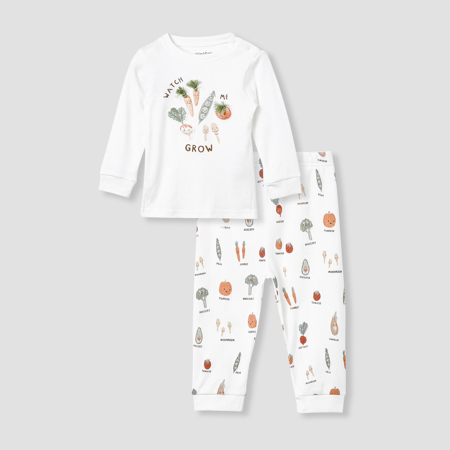 Juniors Vegetable Print T-shirt and Pyjama Set - White / 12-18 mths