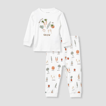 Juniors Vegetable Print T-shirt and Pyjama Set - White / 12-18 mths