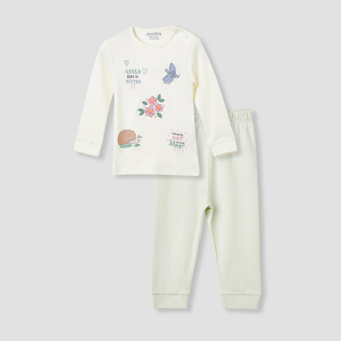 Juniors Printed T-shirt and Pyjama Set - Green / 18-24 mths