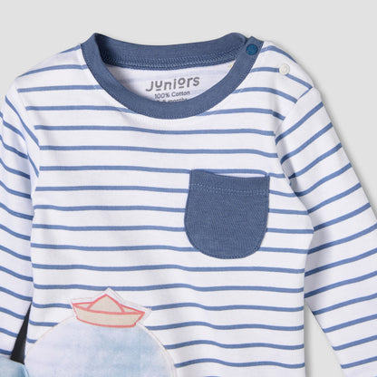 Juniors Cotton Round Neck Long Sleeve Pyjama Set with Print