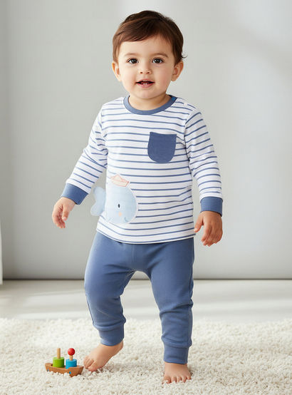 Juniors Cotton Round Neck Long Sleeve Pyjama Set with Print-baby-boys-clothing-nightwear-pyjamasets-image-1