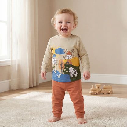 Juniors Farmyard Print T-shirt and Pyjama Set - Multicolour / 12-18 mths