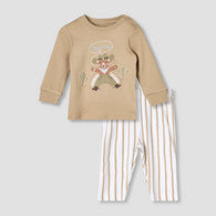 Juniors Cotton Round Neck Long Sleeves Pyjama Set with Bear Print-undefined-image-1