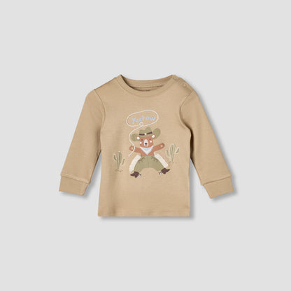 Juniors Cotton Round Neck Long Sleeves Pyjama Set with Bear Print