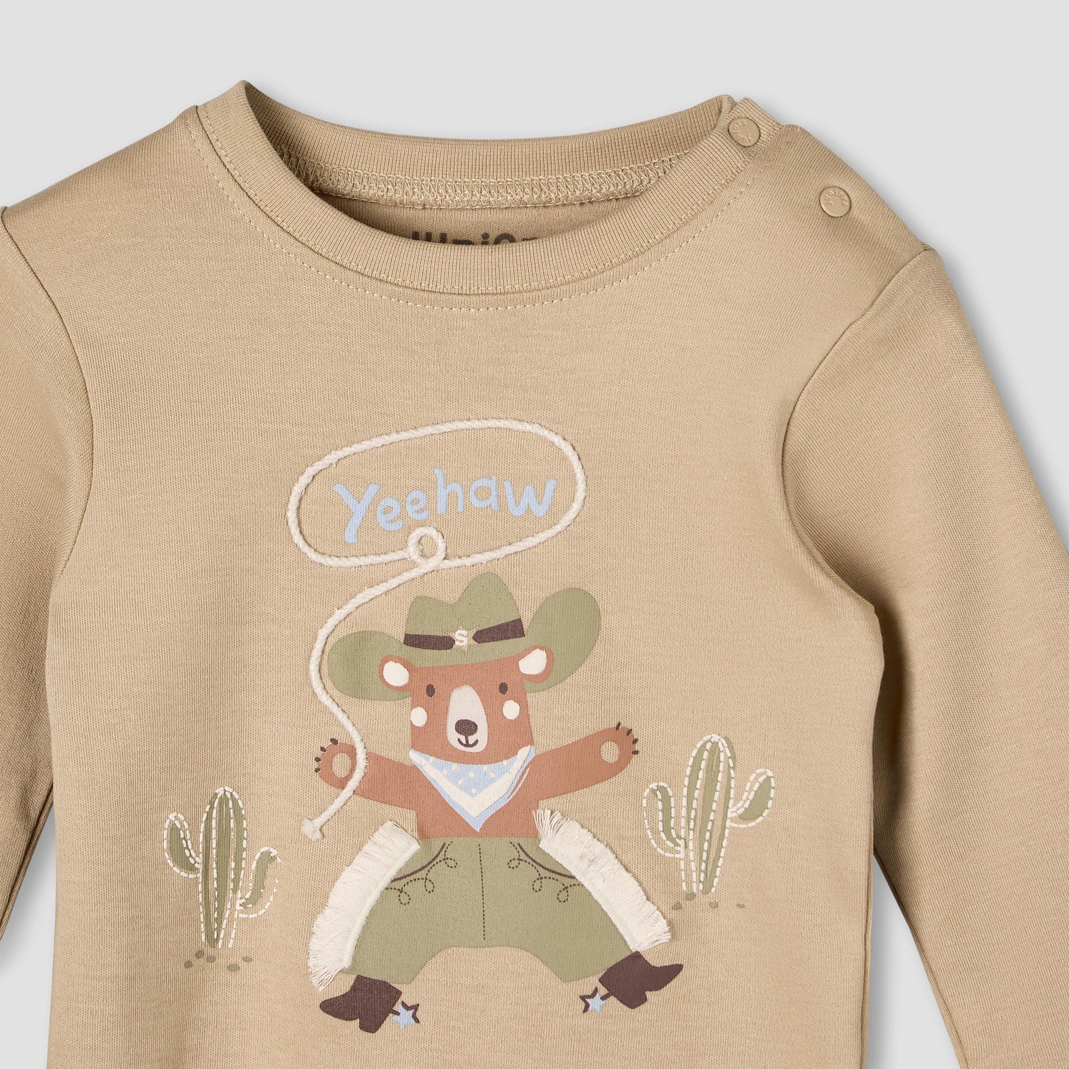 Juniors Cotton Round Neck Long Sleeves Pyjama Set with Bear Print