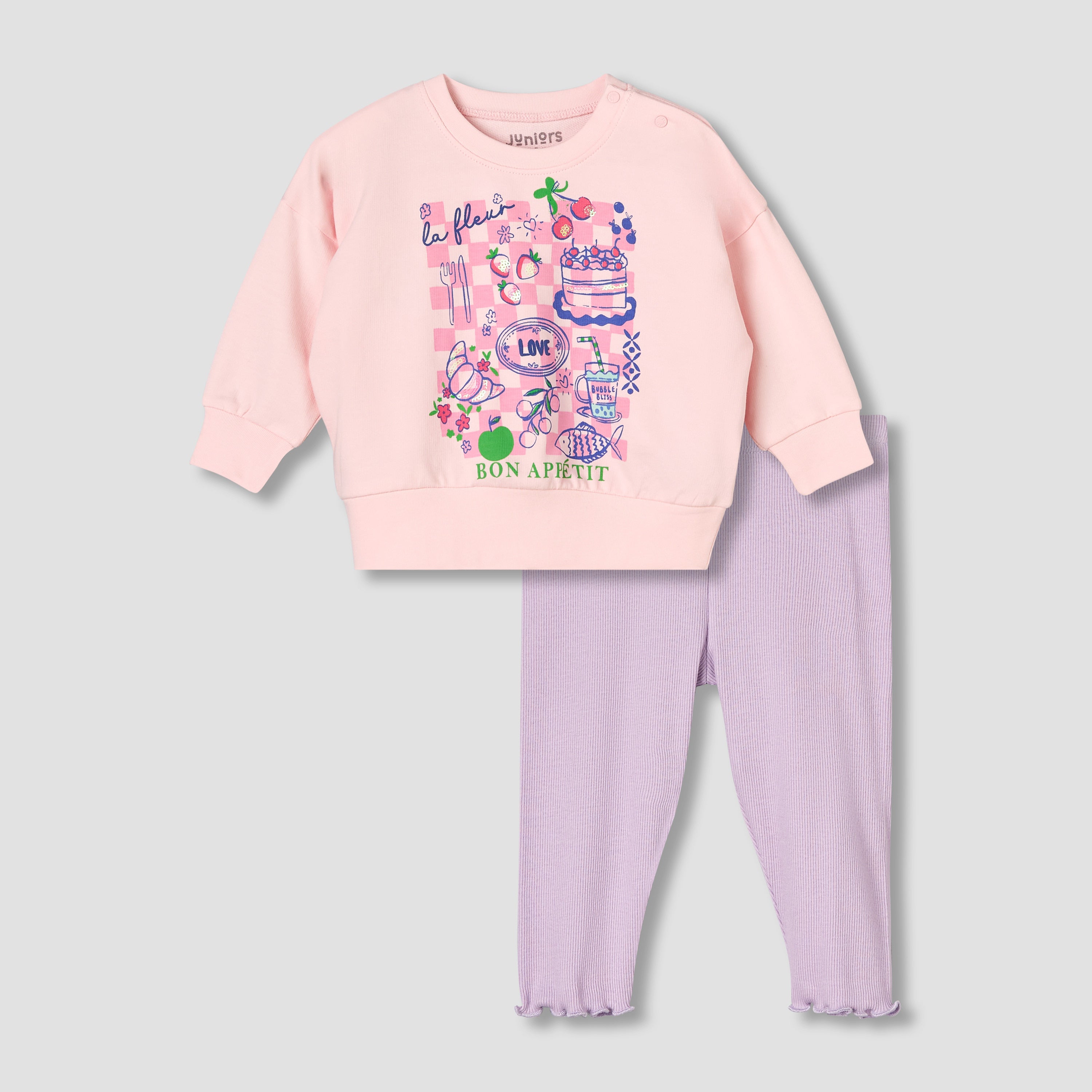 Juniors Cotton Round Neck Long Sleeve Pyjama Set with Print - Multicolour / 12-18 mths