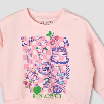 Juniors Cotton Round Neck Long Sleeve Pyjama Set with Print