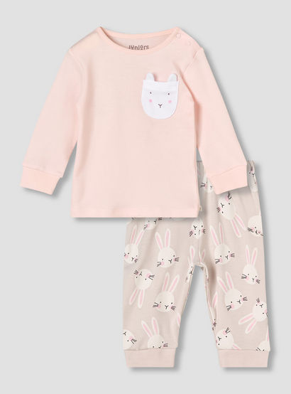 Juniors Cotton Round Neck Long Sleeve Pyjama Set with Bunny Print-baby-girls-clothing-nightwear-pyjamasets-image-2