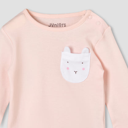 Juniors Cotton Round Neck Long Sleeve Pyjama Set with Bunny Print