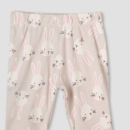 Juniors Cotton Round Neck Long Sleeve Pyjama Set with Bunny Print