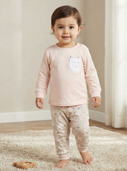 Juniors Cotton Round Neck Long Sleeve Pyjama Set with Bunny Print-baby-girls-clothing-nightwear-pyjamasets-image-1