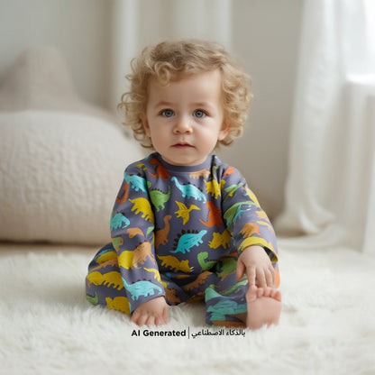 Juniors All-Over Dinosaur Print Long Sleeve T-shirt and Elasticated Pyjama Set
