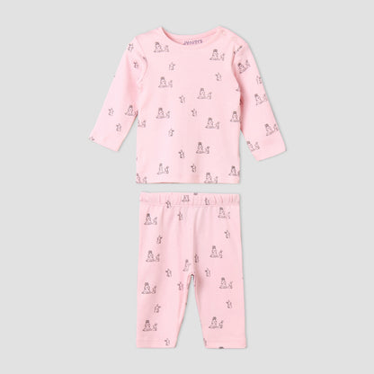 Pack of 4 Juniors Cotton Crew Neck Long Sleeves Pyjama Set with Fun Print