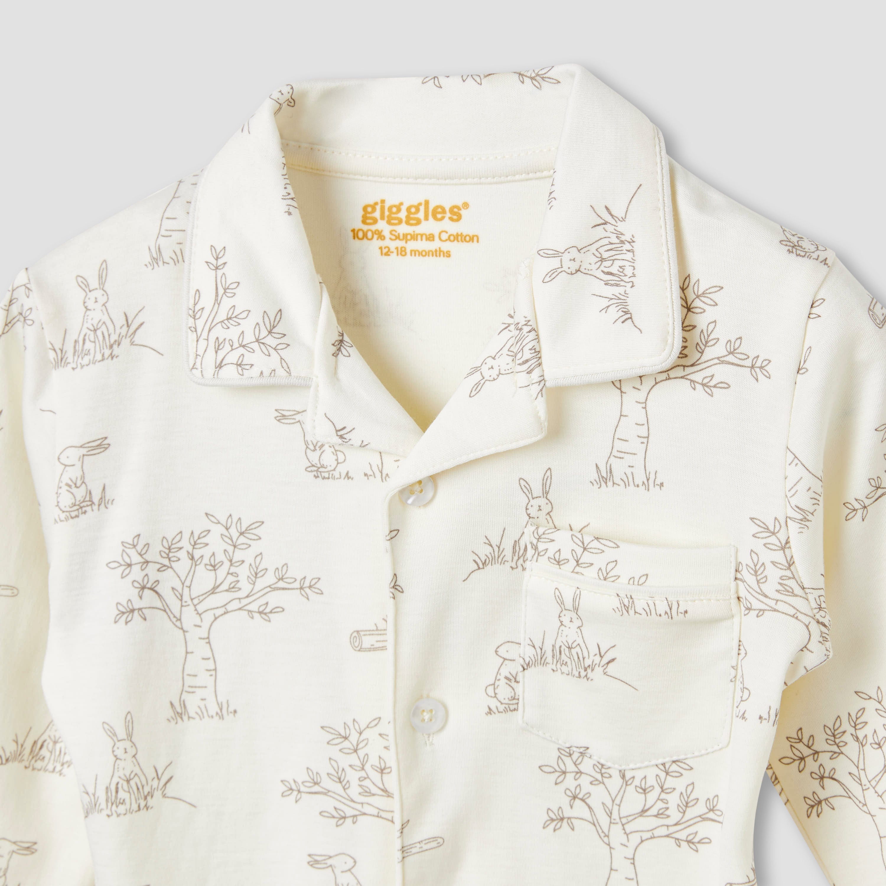 Giggles Rabbit Print Shirt and Pyjama Set