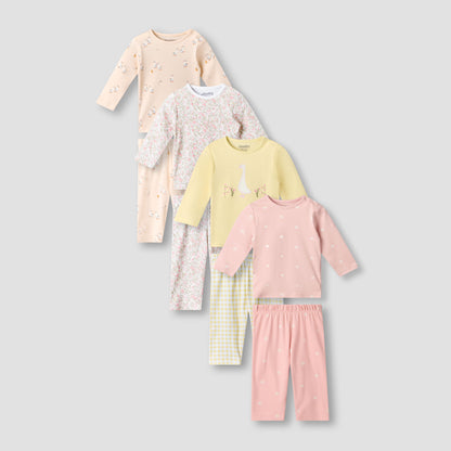 Pack of 4 Juniors Cotton Round Neck Long Sleeves with Print - Cream / 12-18 mths