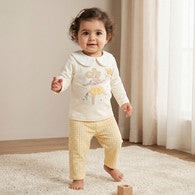 Juniors Cotton Peter Pan Collar Long Sleeves Pyjama Set with Mouse Applique-undefined-image-1