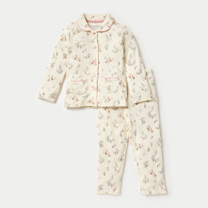 Juniors All-Over Botanical Print Shirt and Pyjama Set - Cream / 12-18 mths