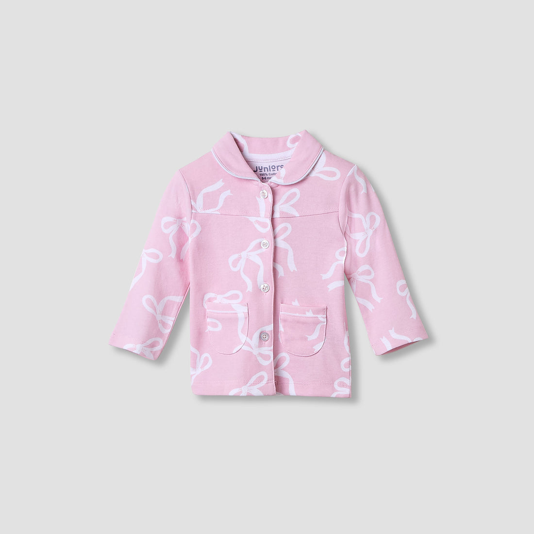 Juniors Pyjama Set with Bow Print - Cotton - Long Sleeves - Collared