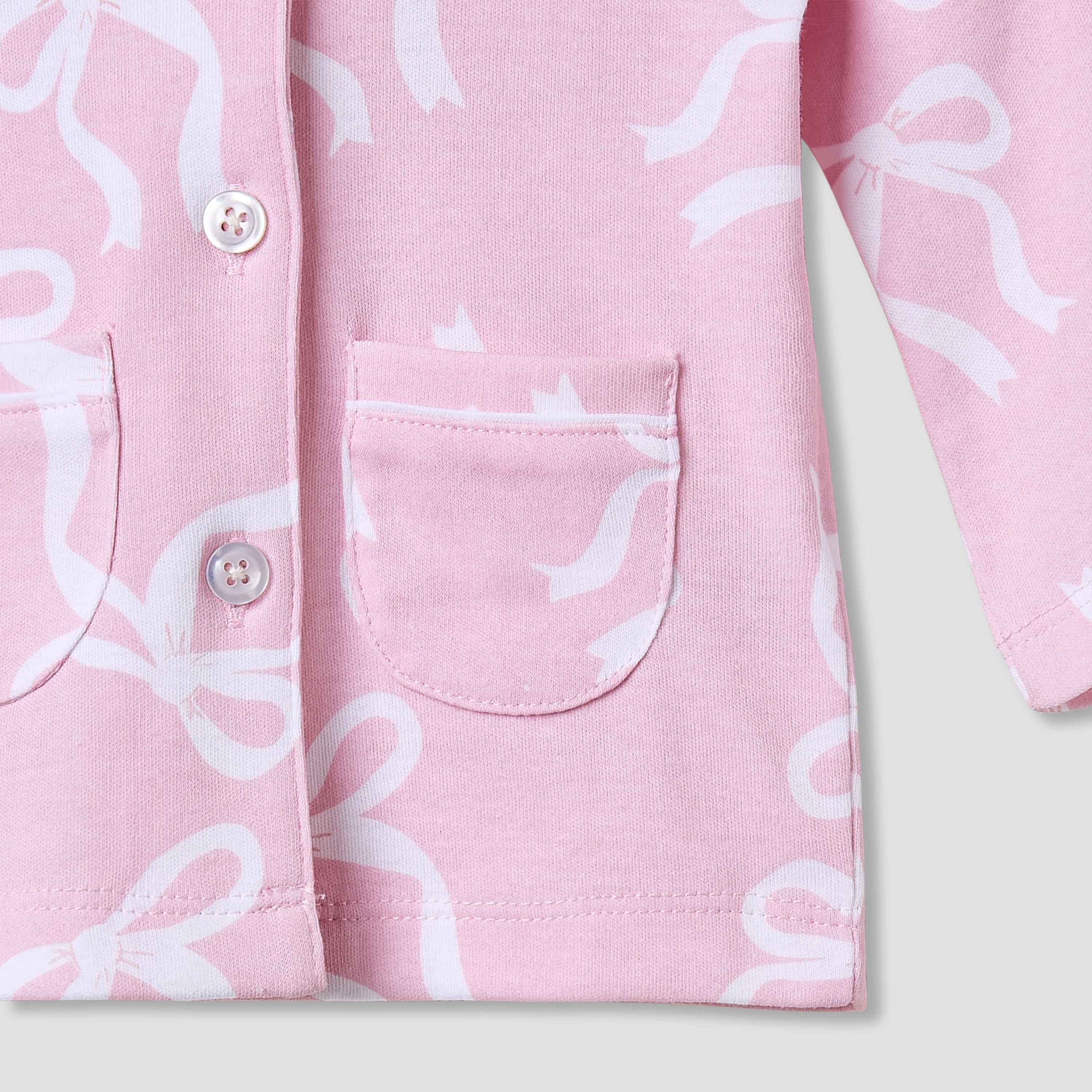 Juniors Pyjama Set with Bow Print - Cotton - Long Sleeves - Collared