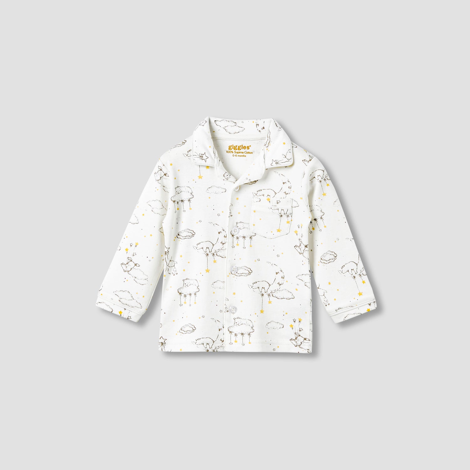 Giggles Pyjama Set with Print - Cotton - Long Sleeves - Collar
