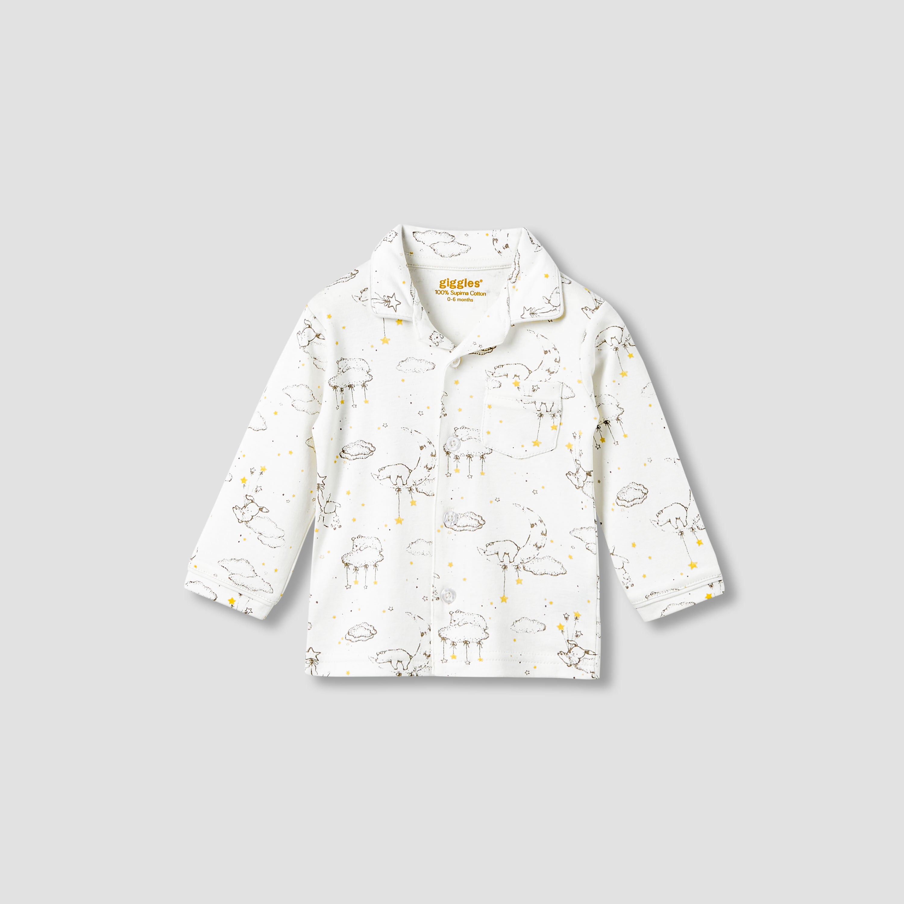 Giggles Pyjama Set with Print - Cotton - Long Sleeves - Collar