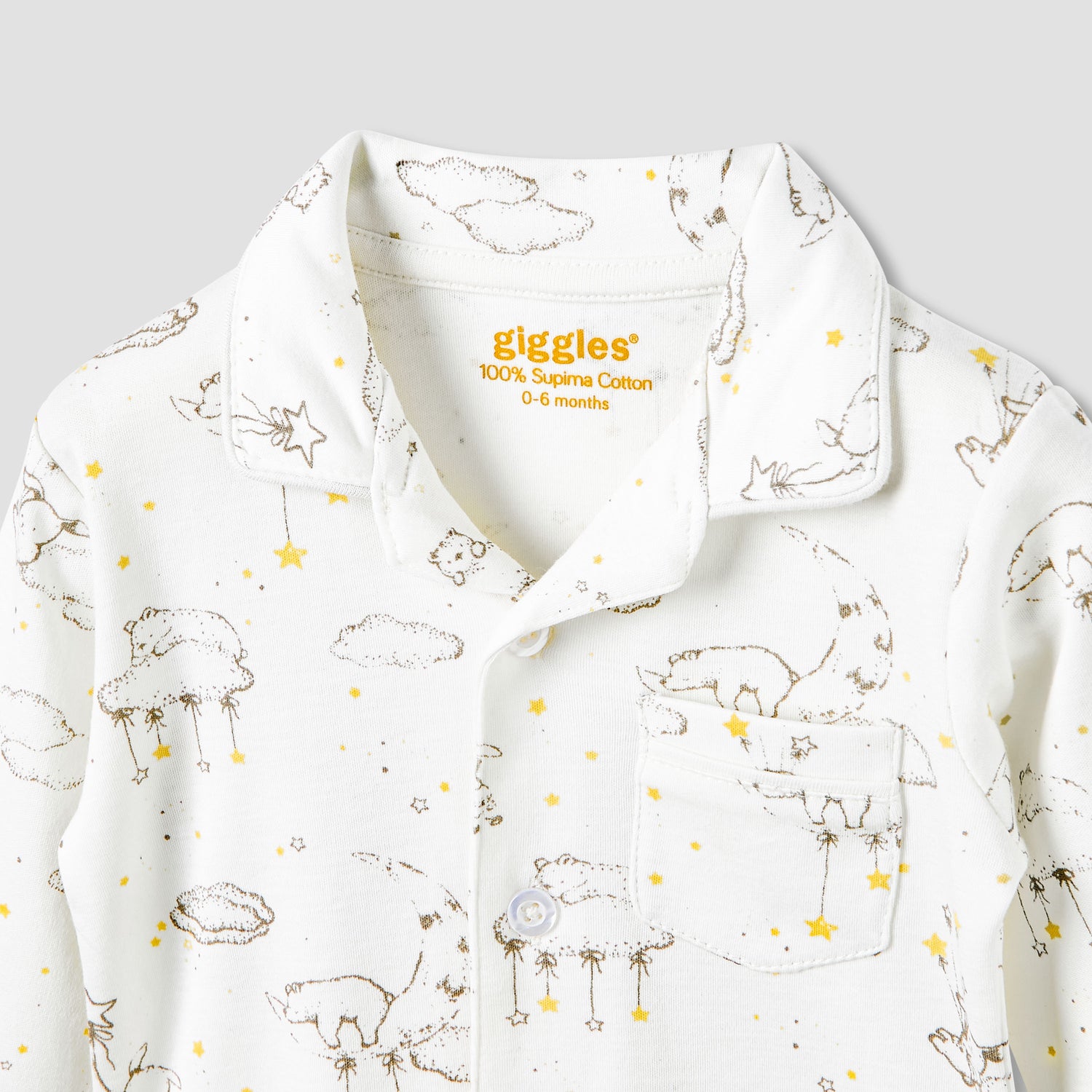Giggles Pyjama Set with Print - Cotton - Long Sleeves - Collar