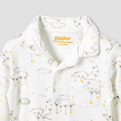 Giggles Pyjama Set with Print - Cotton - Long Sleeves - Collar