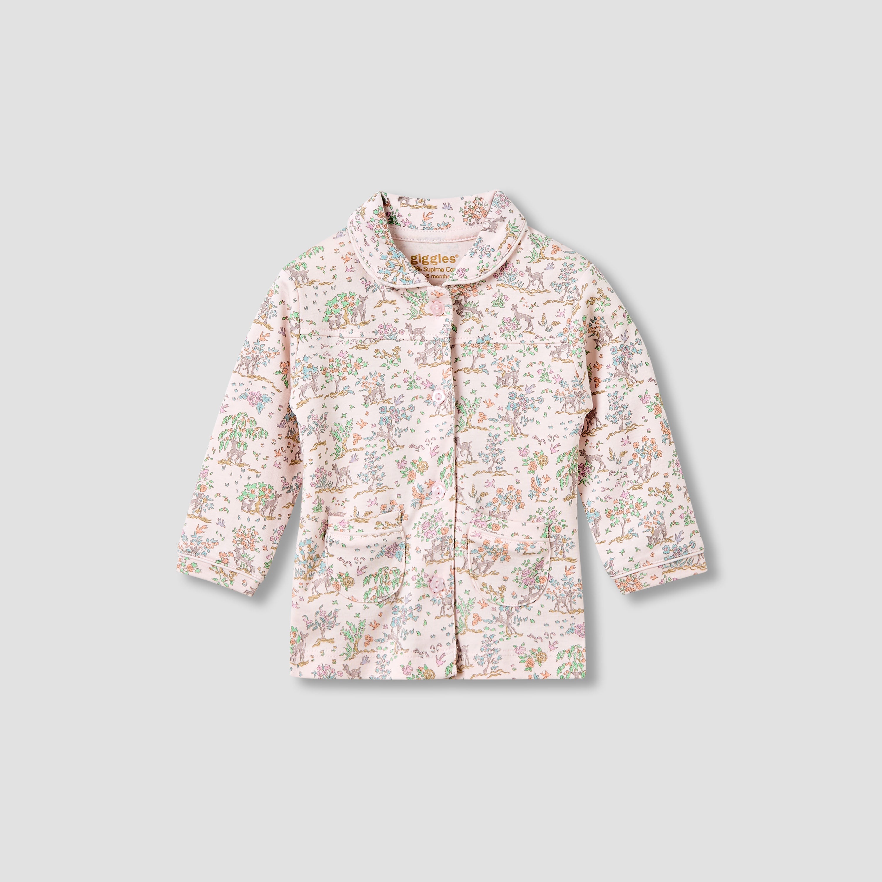 Giggles Pyjama Set with Print - Cotton - Long Sleeves - Collar