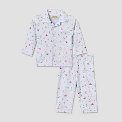 Giggles Cotton Collared Long Sleeves Pyjama Set with Circus Print