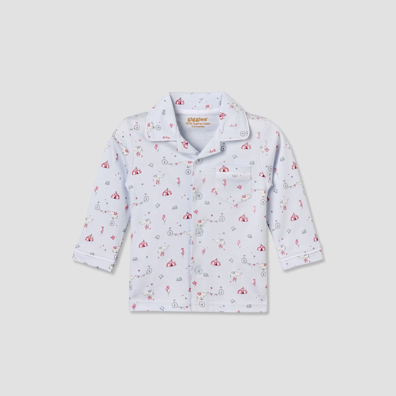 Giggles Cotton Collared Long Sleeves Pyjama Set with Circus Print