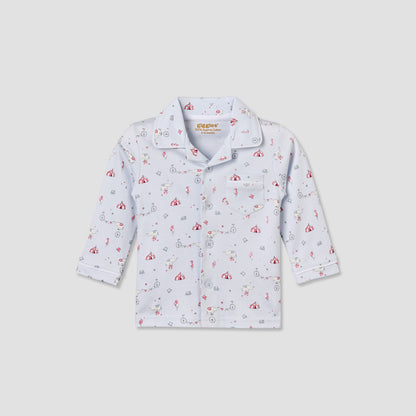 Giggles Cotton Collared Long Sleeves Pyjama Set with Circus Print