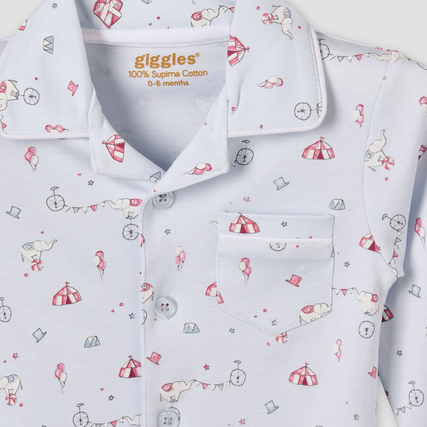 Giggles Cotton Collared Long Sleeves Pyjama Set with Circus Print