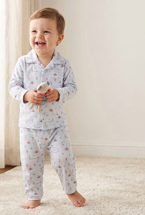 Giggles Cotton Collared Long Sleeves Pyjama Set with Circus Print