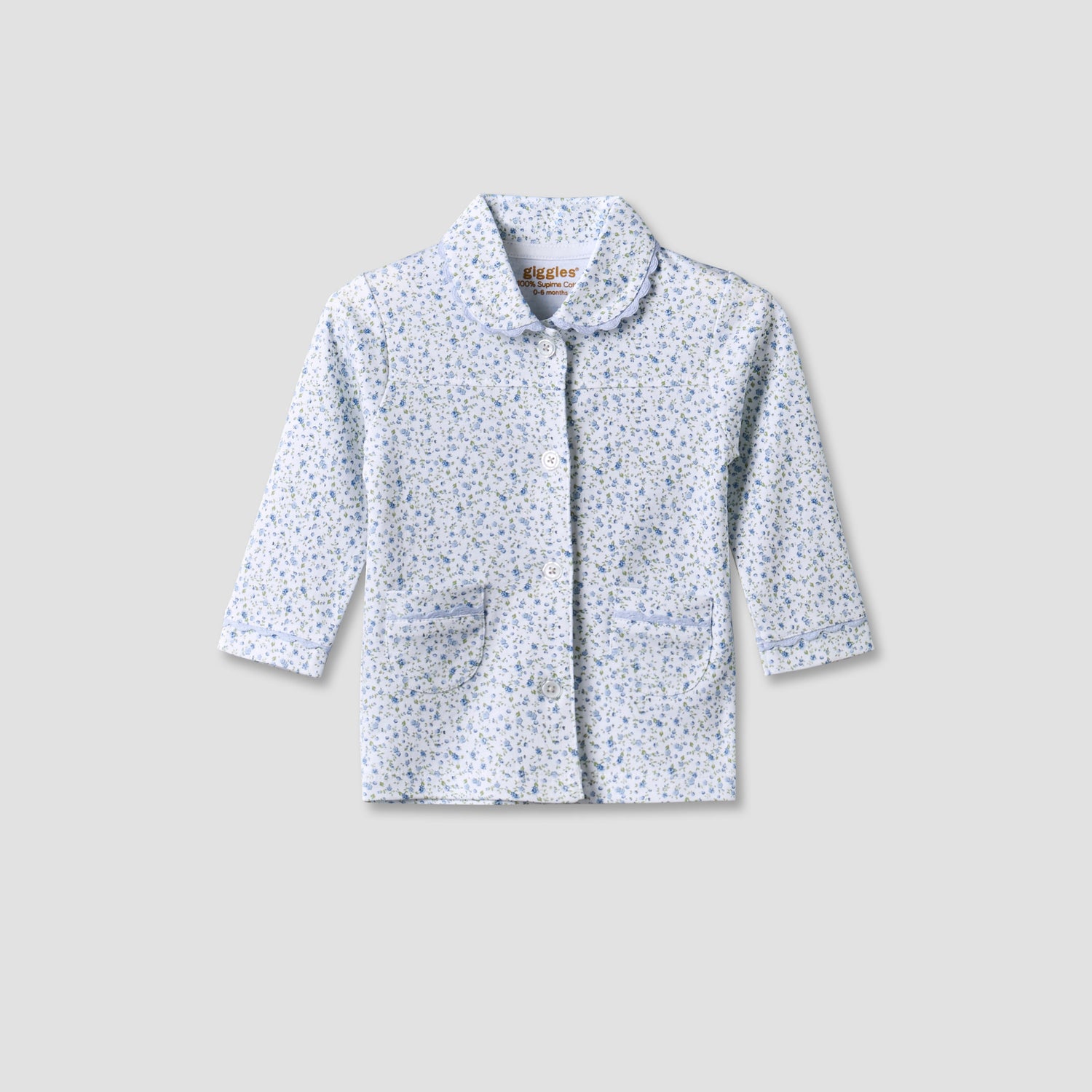 Giggles Cotton Collared Long Sleeves Pyjama Set with Floral Print