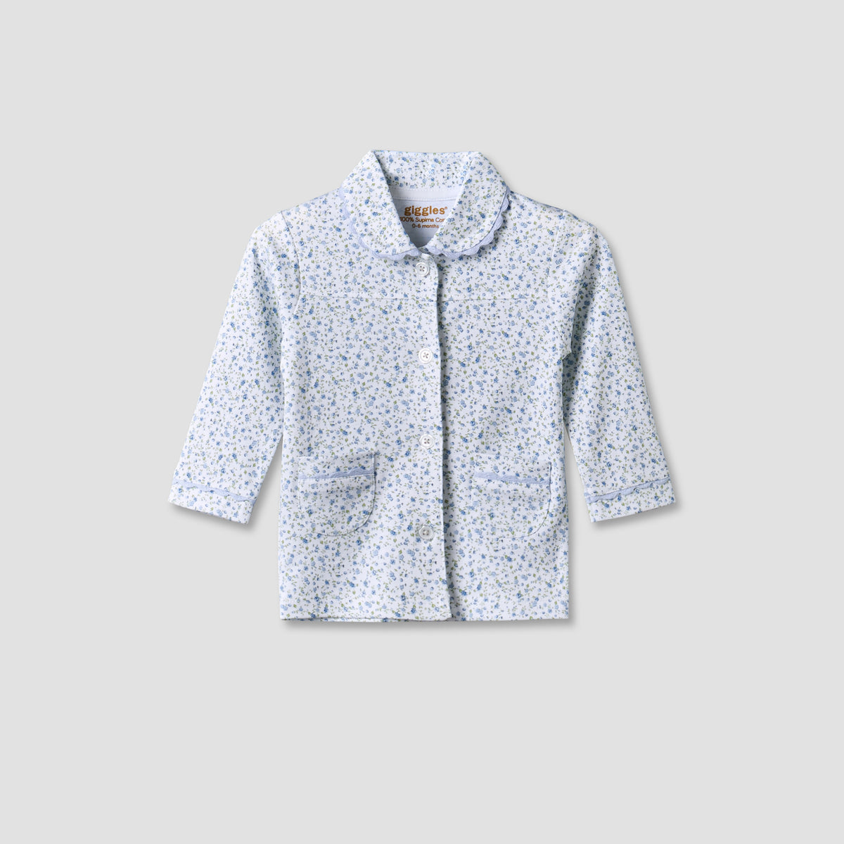 Giggles Cotton Collared Long Sleeves Pyjama Set with Floral Print